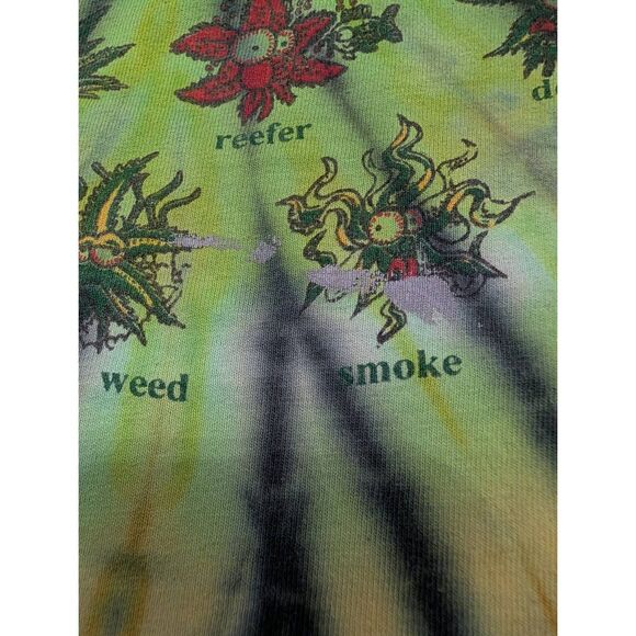 Vintage Hanes Heavyweight Tie Dye Weed Slang T-Shirt XL Rasta Spiral Cannabis - Picture 11 of 13